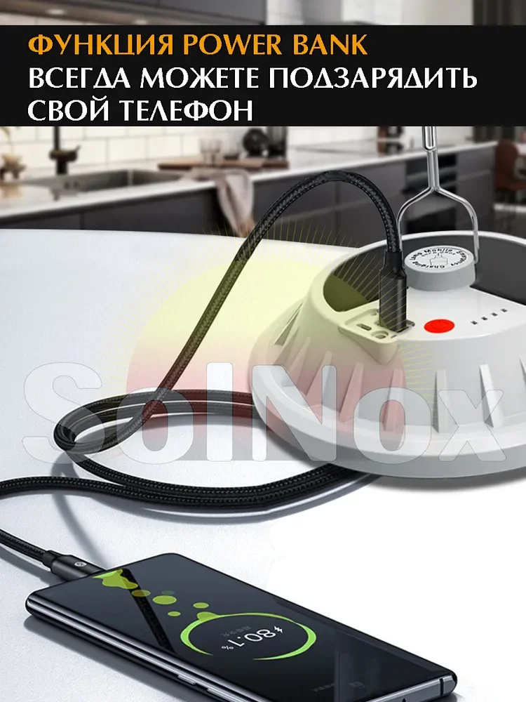 Белый светодиодный кемпинговый фонарь на солнечной батарее, зарядка от USB, функция POWER BANK