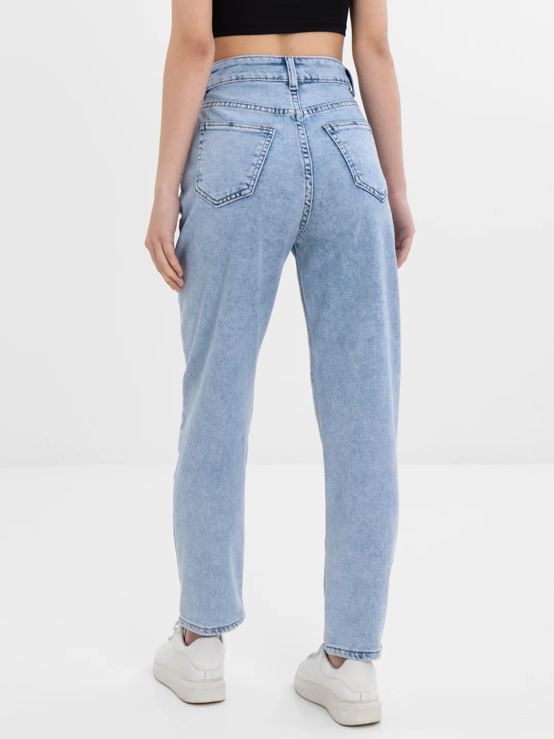 Голубой джинсы женские mom fit с высокой посадкой, голубые и черные МОМ