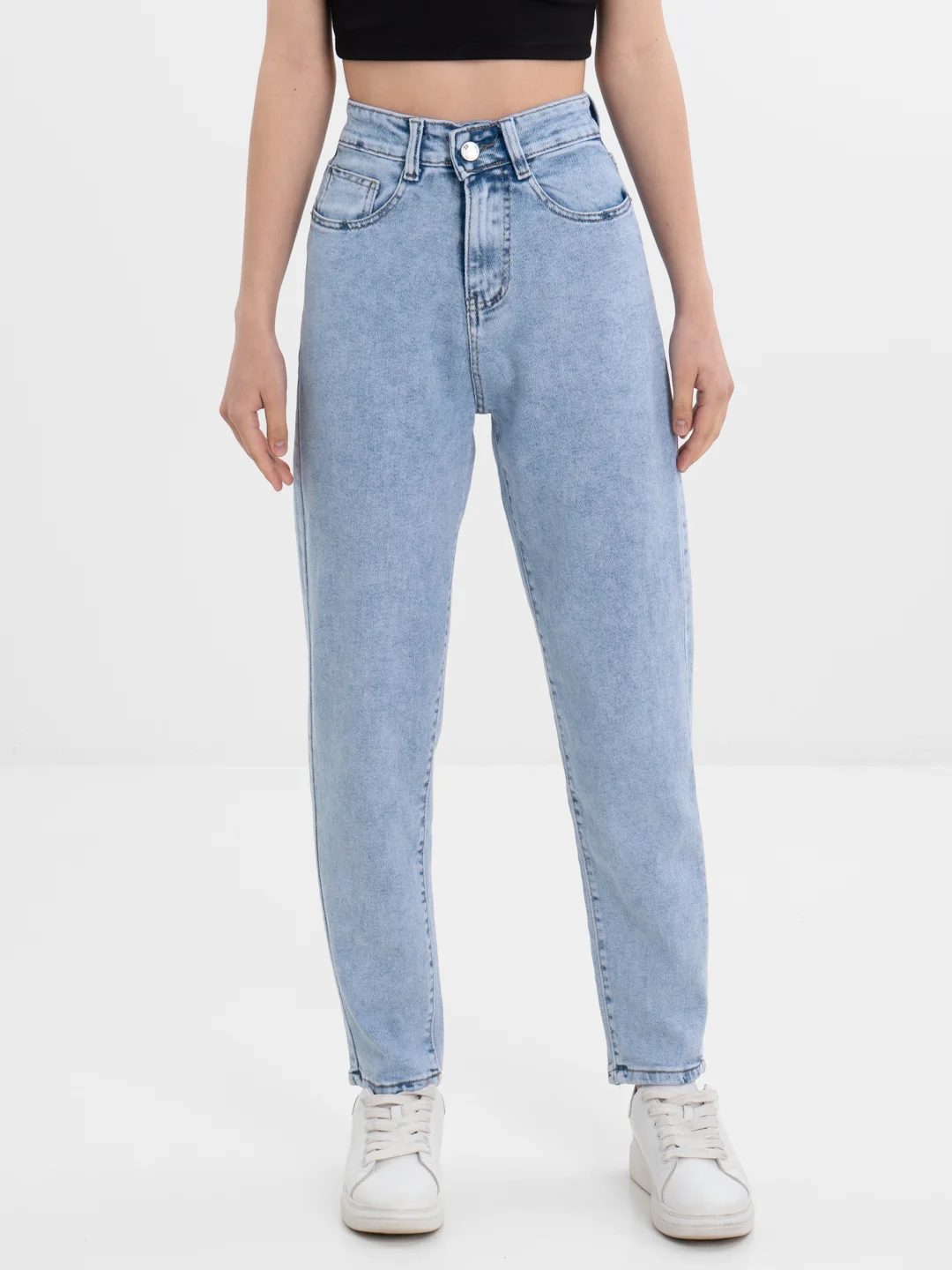 Голубой джинсы женские mom fit с высокой посадкой, голубые и черные МОМ