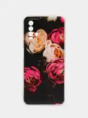 Кораллово-розовый силиконовый чехол на Xiaomi Redmi 9T / Редми 9Т прозрачный, с рисунком, защита камеры
