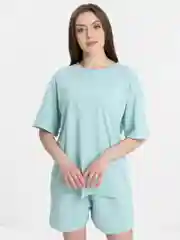 Мятный пижама женская, футболка оверсайз и шорты