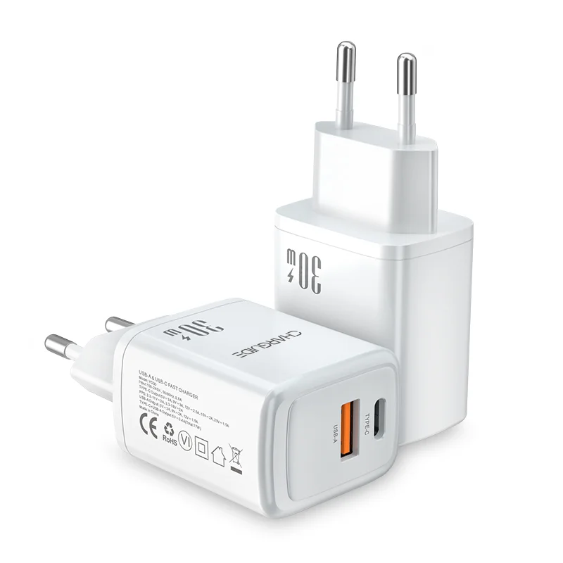 Белый cетевой адаптер CharGuide 30 Watt для быстрой зарядки телефона