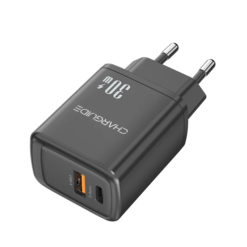 Черный cетевой адаптер CharGuide 30 Watt для быстрой зарядки телефона
