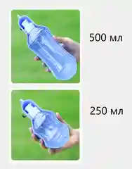 Синий поилка для собак уличная на карабине, 250 мл / 500 мл. Бутылка поильник для собак