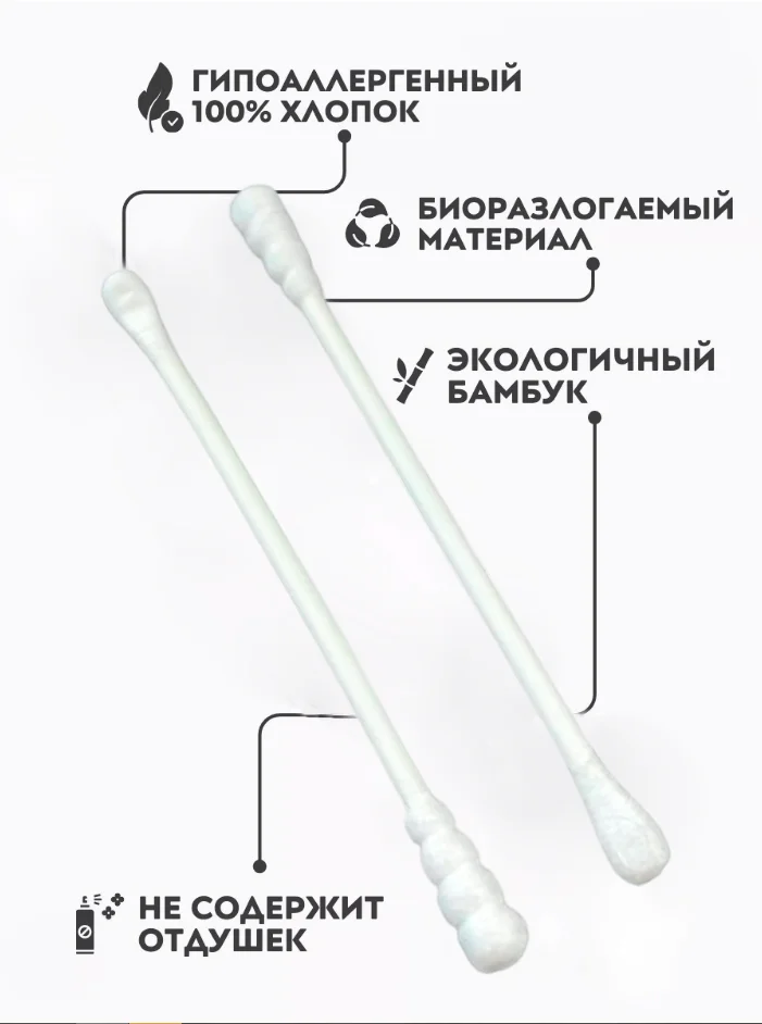 Белый ватные палочки косметические, 150 шт, биоразлагаемые, остроконечные, округлые, улитка