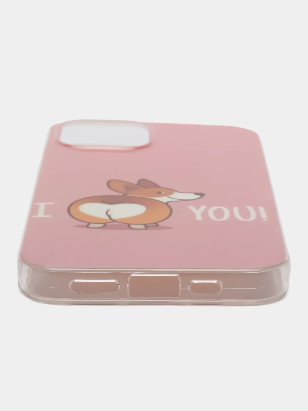 Розовый силиконовый чехол накладка Корги "I Loe You" для iPhone 12 / 12PRO