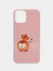 Розовый силиконовый чехол накладка Корги "I Loe You" для iPhone 12 / 12PRO
