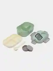Мятный ланч-бокс для хранения еды , контейнер для продуктов 850ml, 3 отсека, соусница, ложка