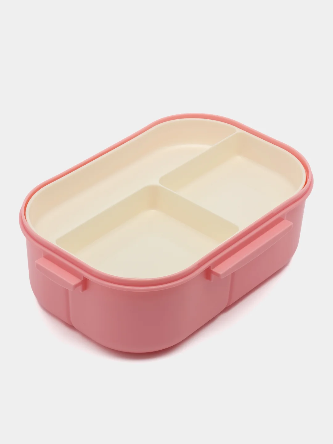 Розовый ланч-бокс для хранения еды , контейнер для продуктов 850ml, 3 отсека, соусница, ложка