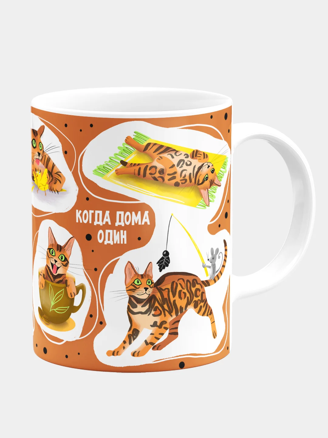 Кружка керамическая с надписью" Когда дома один кот Бенгальская кошка"