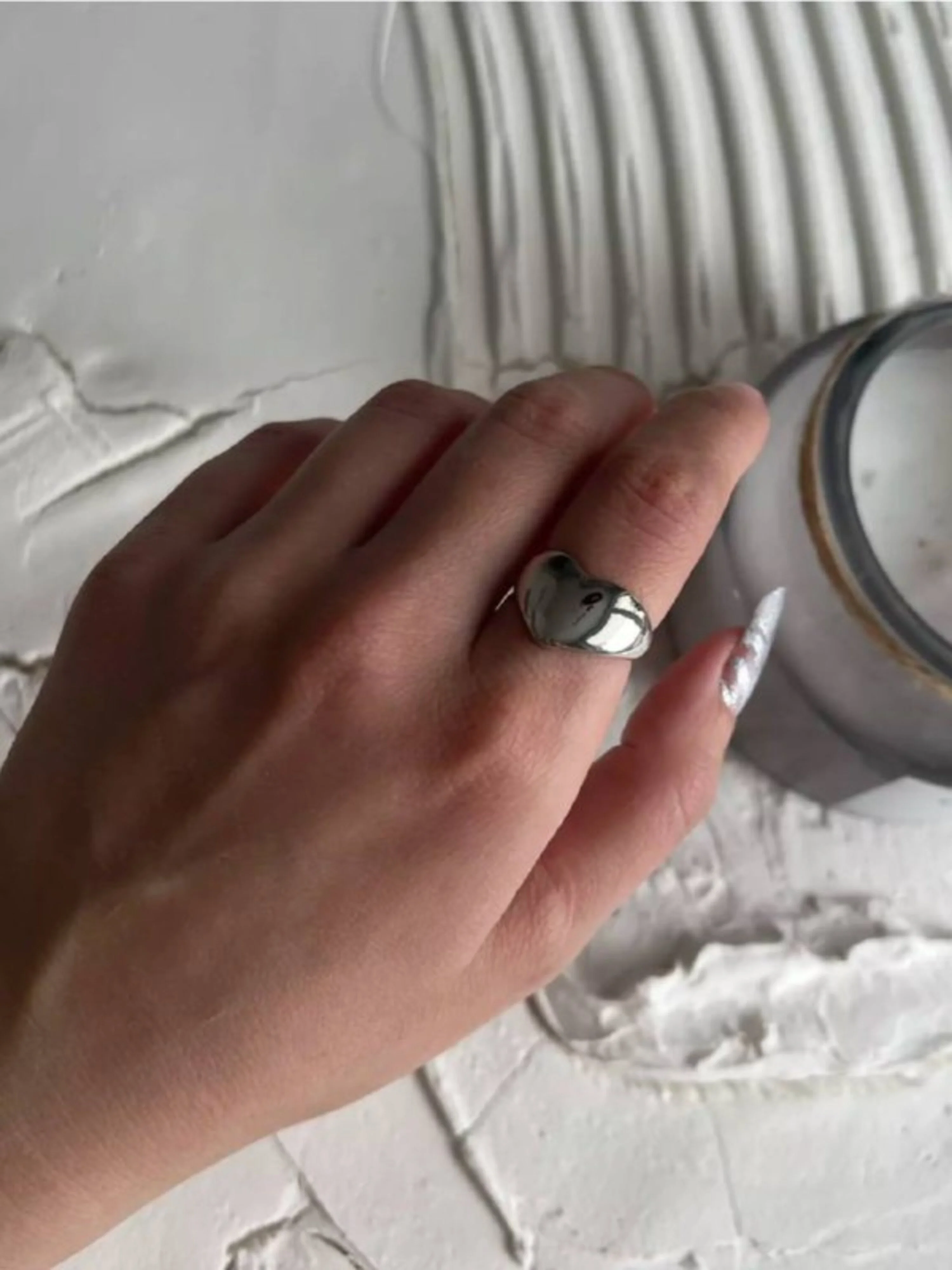 Серый кольцо сердце, бижутерия, под серебро и золото