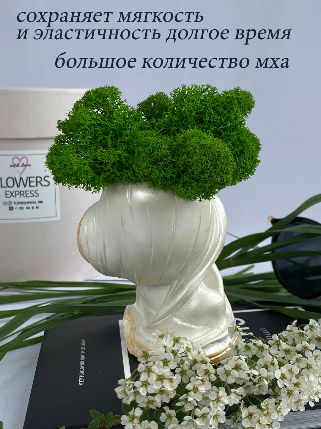 Золотистый хаки кашпо из гипса со стабилизированным мхом, статуэтка для интерьера, скульптура, ангел, куб