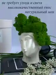 Зеленый кашпо из гипса со стабилизированным мхом, статуэтка для интерьера, скульптура, ангел, куб