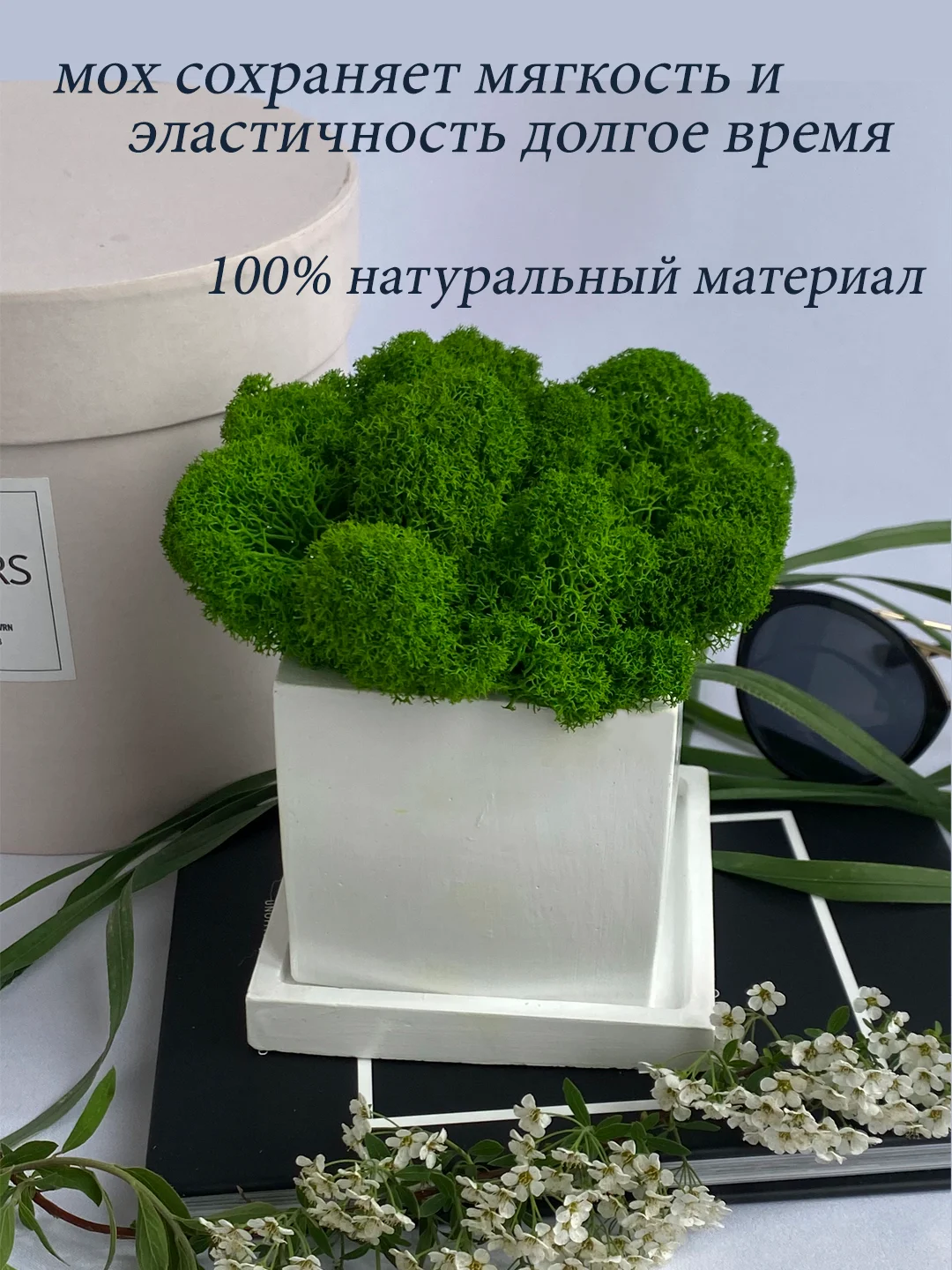 Белый кашпо из гипса со стабилизированным мхом, статуэтка для интерьера, скульптура, ангел, куб