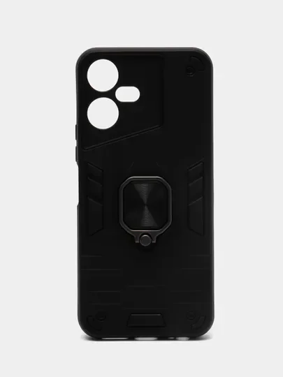 Угольный чехол Tecno Pova Neo 3 / Пова Нео 3 противоударный, с металлической подставкой кольцом