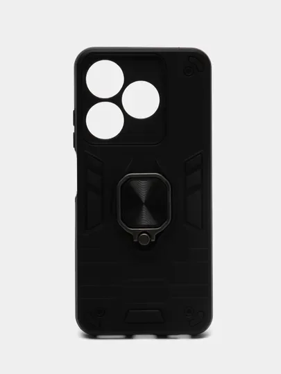 Угольный чехол Tecno Spark 10 / 10C, Спарк 10С противоударный, с металлической подставкой-кольцом