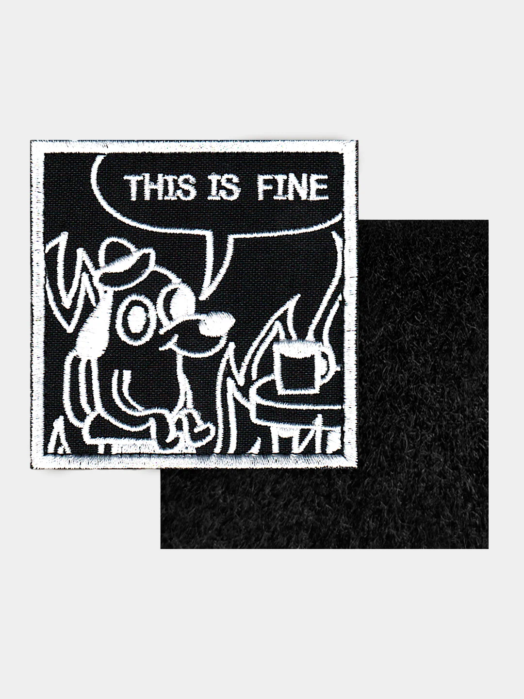 Черный нашивка шеврон на одежду This is fine, на липучке