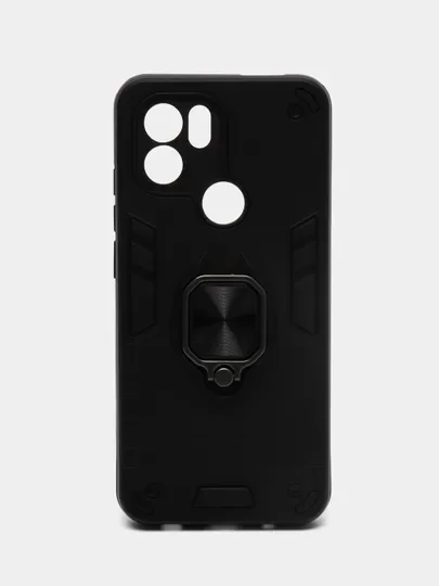 Угольный чехол Xiaomi Redmi A1 Plus A2+ Poco C51 противоударный, с металлической подставкой кольцом