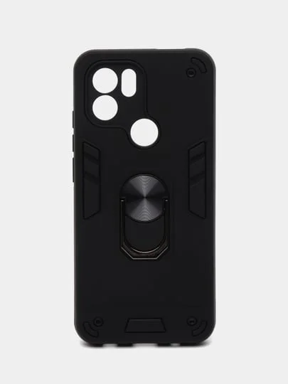 Угольный чехол Xiaomi Redmi A1 Plus A2+ Poco C51 противоударный, с металлической подставкой кольцом