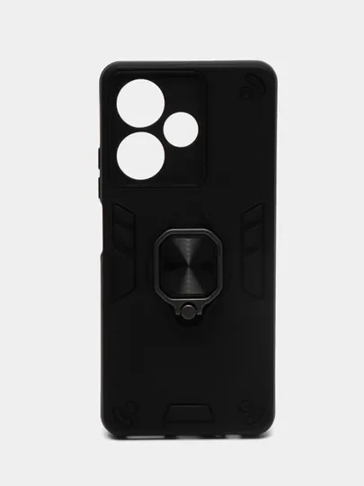 Угольный чехол Infinix Hot 30 / Инфиникс Хот 30 противоударный, с металлической подставкой кольцом