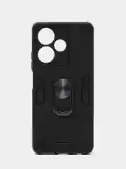 Угольный чехол Infinix Hot 30 / Инфиникс Хот 30 противоударный, с металлической подставкой кольцом