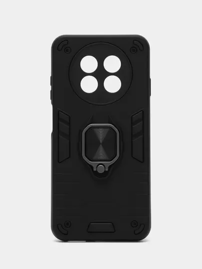 Угольный чехол Huawei Nova Y91 / Хуавей Нова У91 противоударный, с металлической подставкой-кольцом
