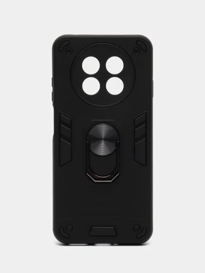 Угольный чехол Huawei Nova Y91 / Хуавей Нова У91 противоударный, с металлической подставкой-кольцом