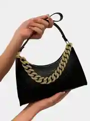 Черный сумка багет с модной цепью