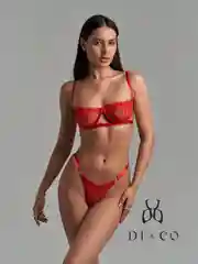 Красный комплект женского нижнего белья, кружевной