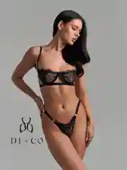Черный комплект женского нижнего белья, кружевной