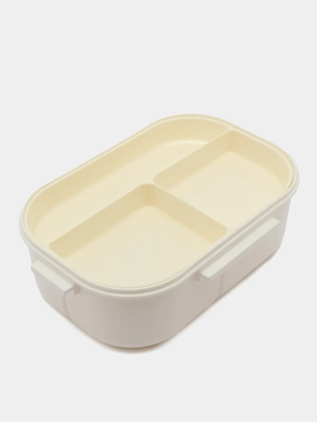 Белый ланч-бокс для хранения еды , контейнер для продуктов 850ml, 3 отсека, соусница, ложка