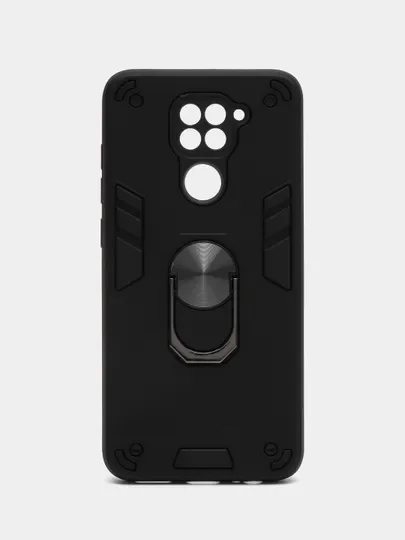Черный чехол для Xiaomi Redmi Note 9, противоударный, с металлической подставкой кольцом