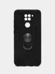 Черный чехол для Xiaomi Redmi Note 9, противоударный, с металлической подставкой кольцом