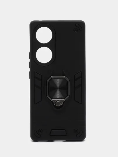 Черный чехол Huawei Honor 70, противоударный, с металлической подставкой-кольцом