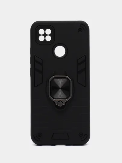 Хром чехол для Xiaomi Redmi 9C, Redmi 10A, противоударный с металлической подставкой-кольцом