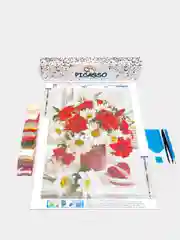 Красный алмазная мозаика 30х40 см "Цветы"  без подрамника