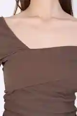 Шоколадный лонгслив женский с открытыми плечами, в рубчик, лапша, с длинным рукавом