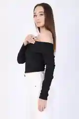 Черный лонгслив женский с открытыми плечами, в рубчик, лапша, с длинным рукавом