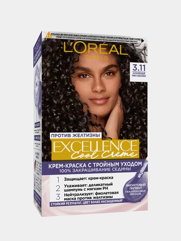 Крем-краска для волос LOral Paris "Excellence Cool Crme", тон 3.11, Ультрапепельный