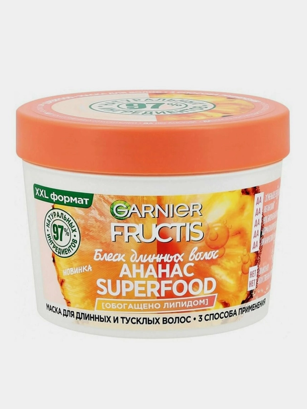 Маска для волос Garnier Fructis 3в1 Superfood Ананас, для длинных и тусклых волос, 390 мл