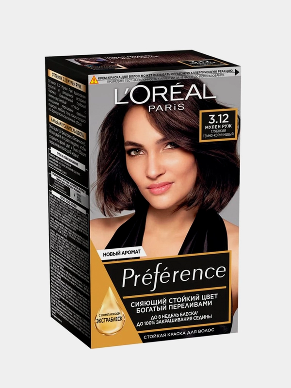 Краска для волос LOreal Paris Preference, тон 3.12 - Мулен Руж, с комплексом экстраблеск