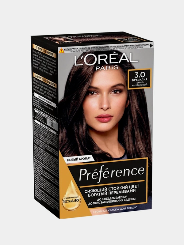Стойкая краска для волос LOreal Paris Preference, тон 3 Бразилия, Темно-Каштановый, 174 мл