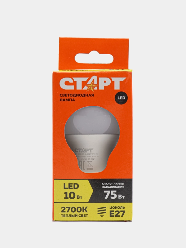 Лампа светодиодная Старт LED, серия "ЭКО" 10W30, тип А "груша", E27, 2700К, теплый свет