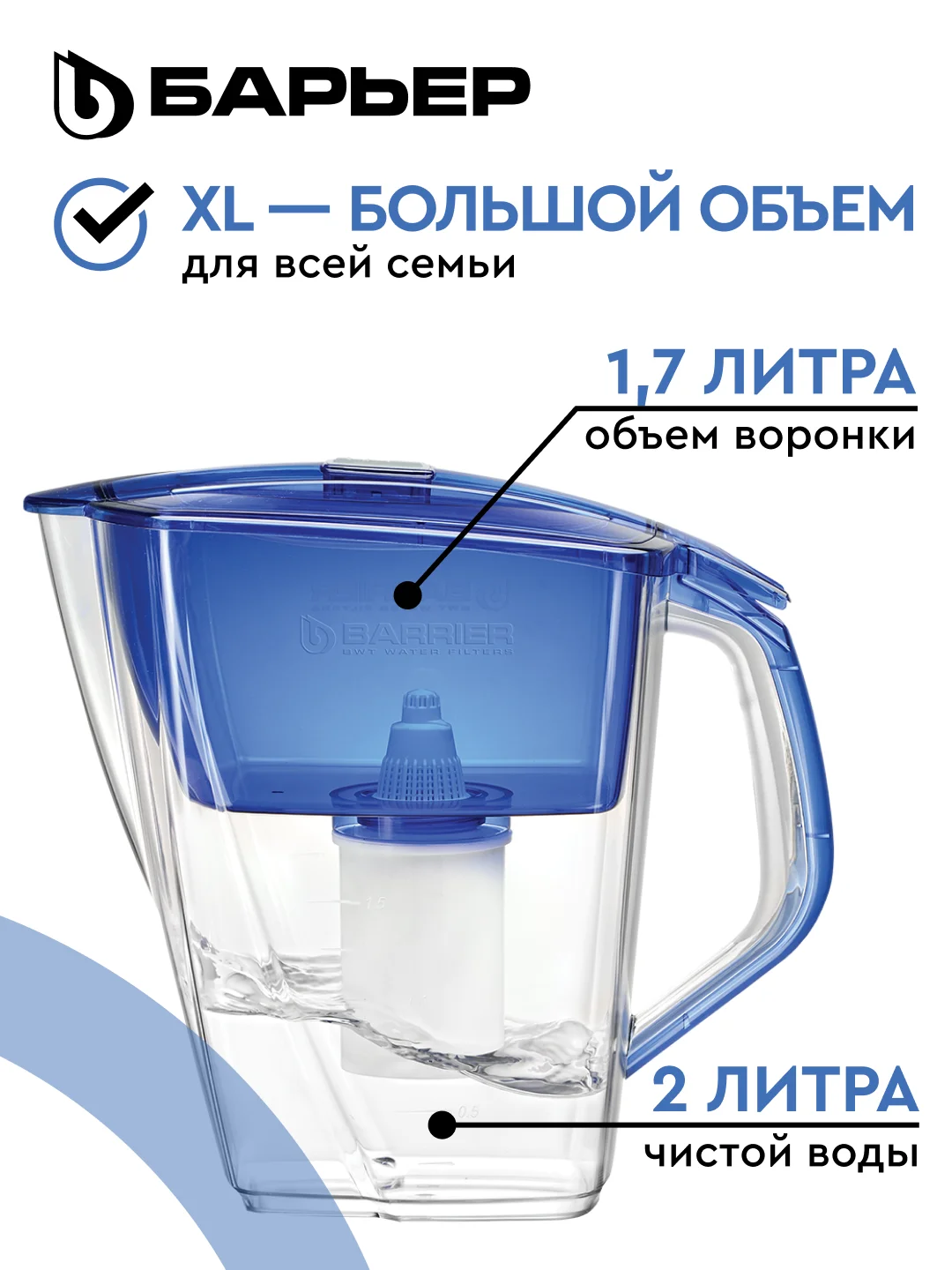 Фильтр-кувшин для очистки воды БАРЬЕР Гранд Нео 4,2 л, цвет ультрамарин