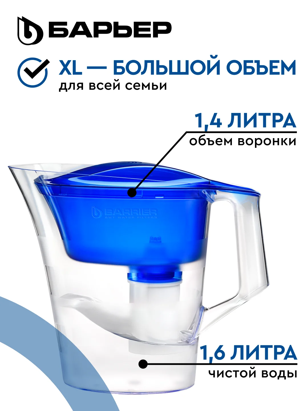 Фильтр-кувшин для очистки воды БАРЬЕР Твист, цвет синий, 4 л