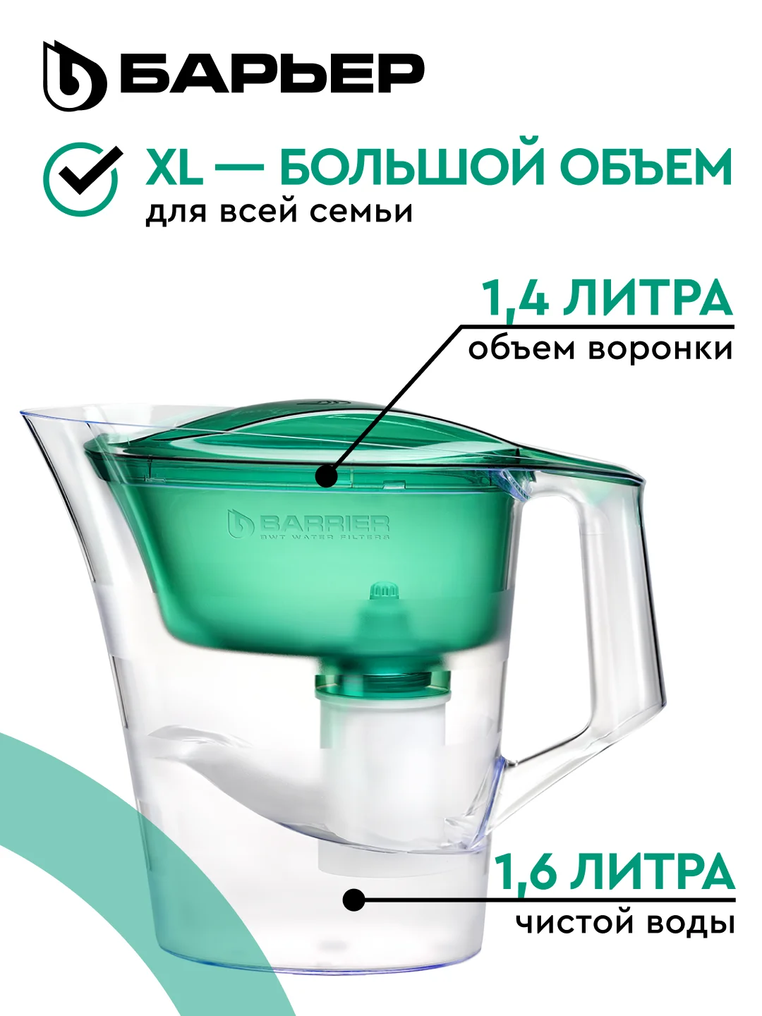 Фильтр-кувшин для очистки воды БАРЬЕР "Твист" 4 л, цвет зеленый