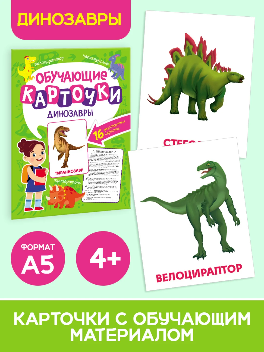 Зеленый карточки обучающие для детей двусторонние 16 шт., 170х265 мм. Проф-Пресс