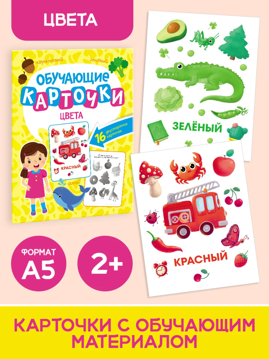 Желтый карточки обучающие для детей двусторонние 16 шт., 170х265 мм. Проф-Пресс