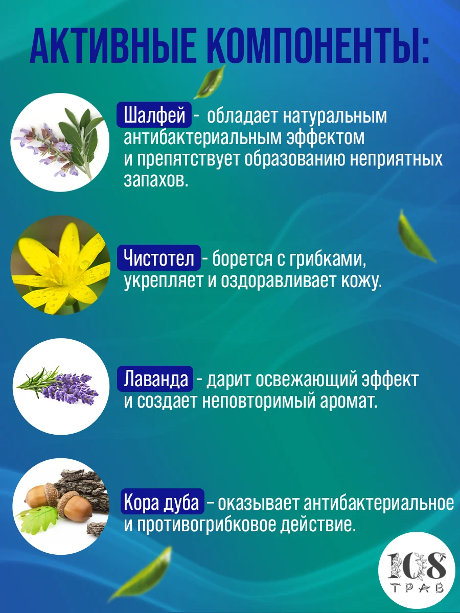 Дезодорант спрей мужской "Шалфей", для ног от запаха и пота, от грибка ногтей, 108 трав