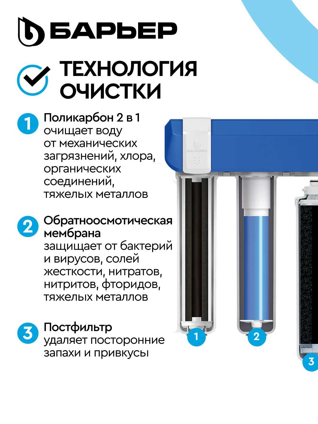 Водоочиститель БАРЬЕР Compact OSMO 100, мембранный, обратноосмотический, бытовой